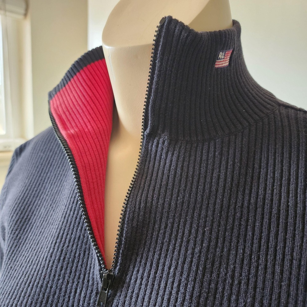 L Polo Jeans Co Ralph Lauren black 1/4 zip old money red accents